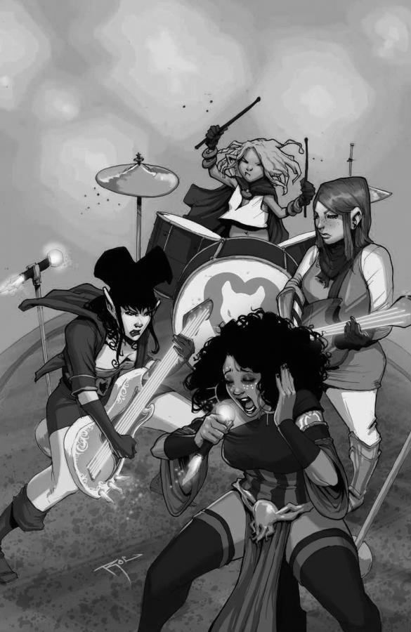 Strona z komiksu "Rat Queens". Koncert.