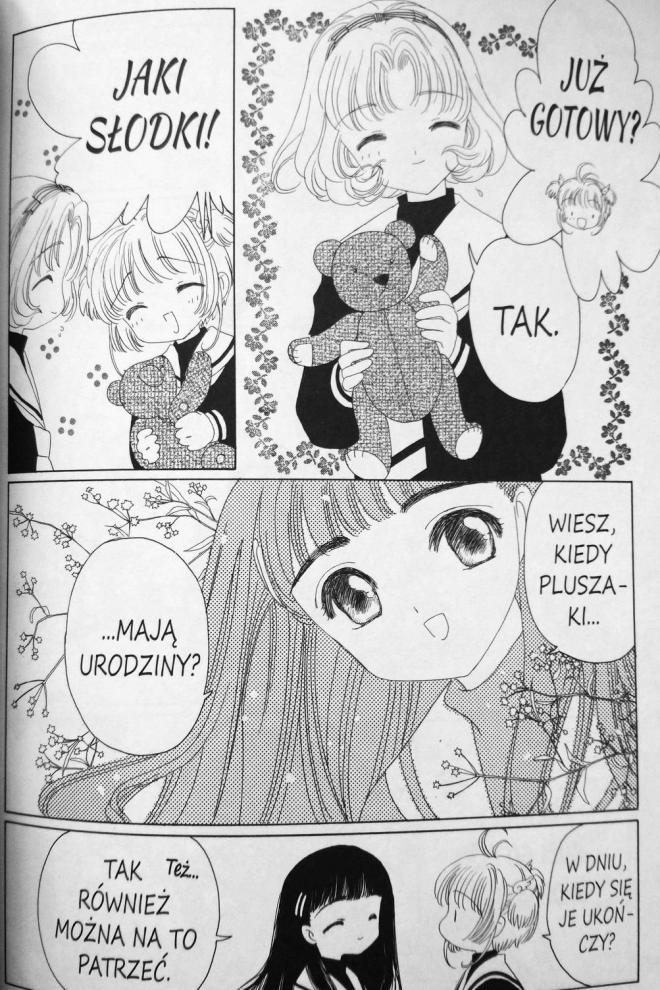 Strona z komiksu "Card Captor Sakura". Bohaterowie rozmawiają.