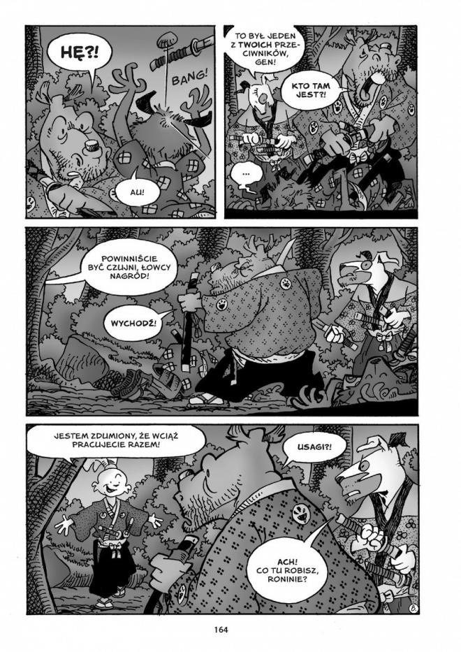 Strona z komiksu "Usagi Yojimbo". Walka.