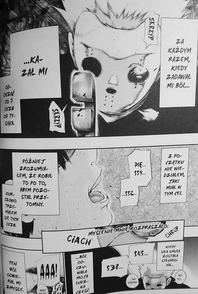 Strona z komiksu "Tokyo Ghoul". Bohaterowie rozmawiają.