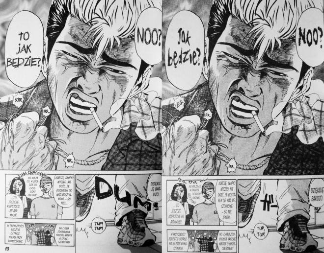 Strona z komiksu "Great Teacher Onizuka" Bohaterowie rozmawiają.