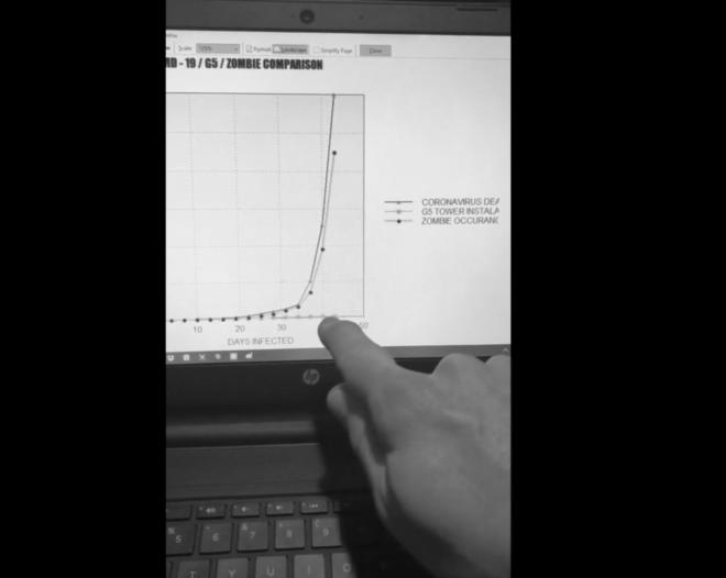 Kadr filmu "5G Zombies". Wykres na komputerze.