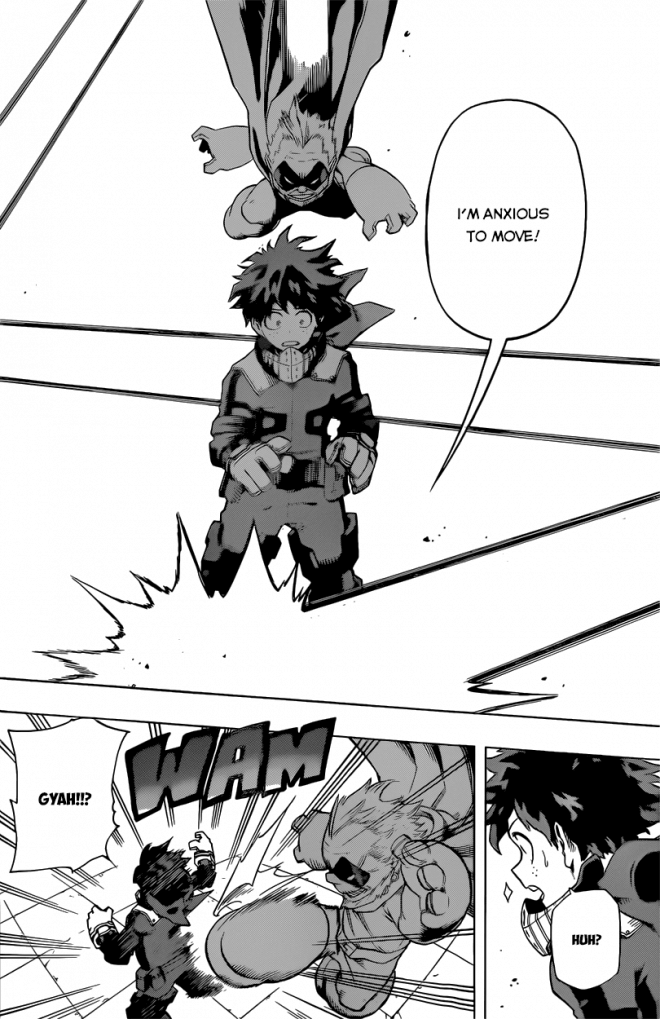 Strona z komiksu "My Hero Academia".