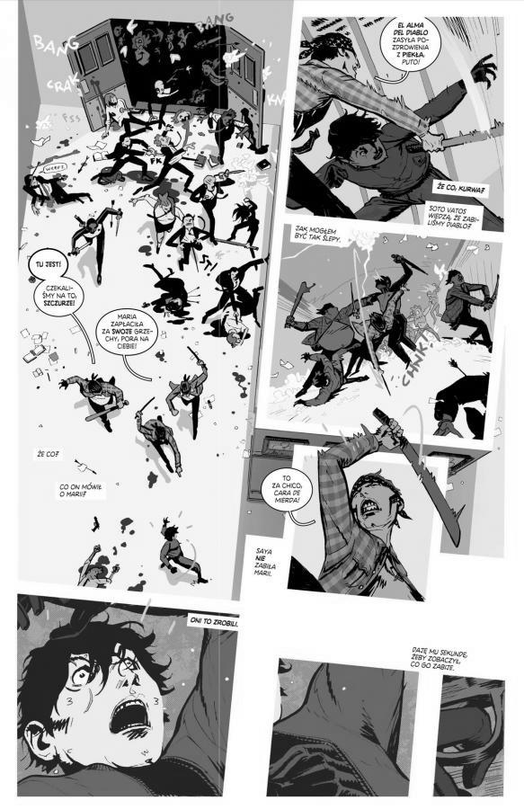 Strona z komiksu "Deadly Class". Walka bohaterów.