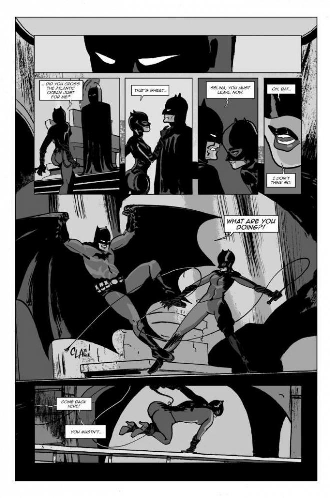 Strona z komiksu "Batman". Bohaterowie rozmawiają.