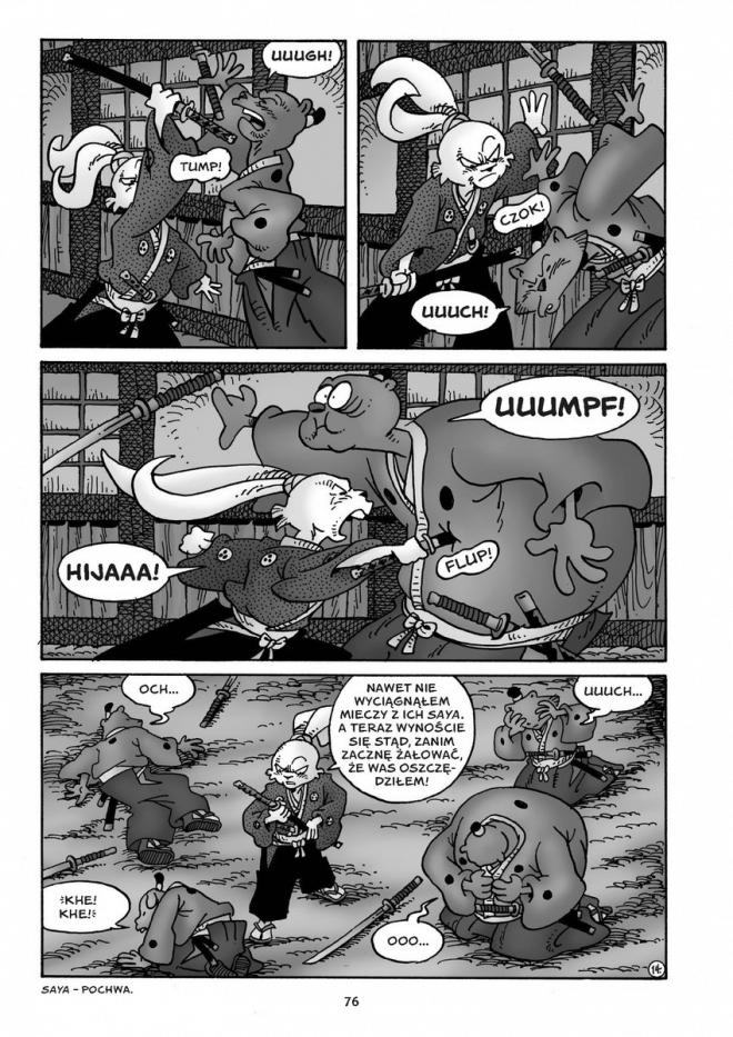 Strona z komiksu Usagi Yojimbo, Powrót. Walka.