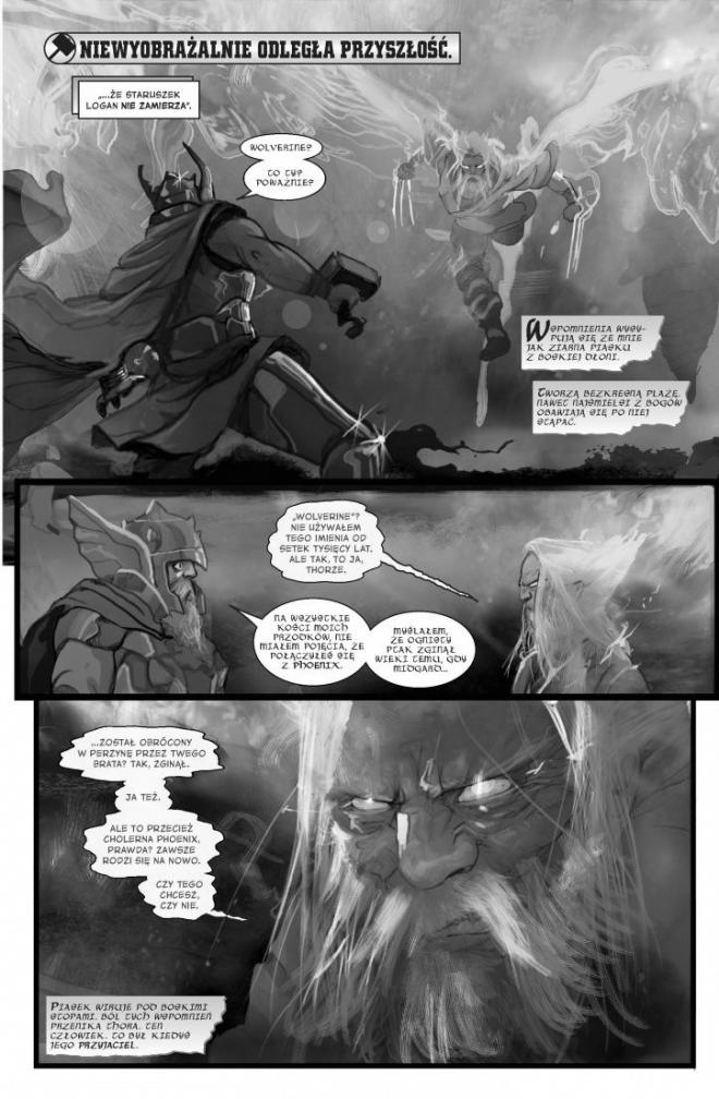 Strona z komiksu "Thor Odrodzony". Rozmowa bohaterów.