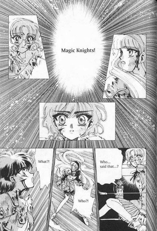 Strona z komiksu "Magic Knight Rayearth". Bohaterowie rozmawiają.